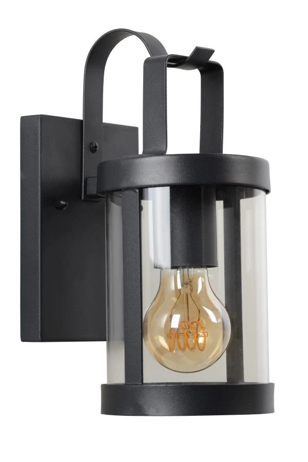 Lucide LINDELO - Wandlamp Binnen/Buiten - 1xE27 - IP23 - Zwart - uitgezet